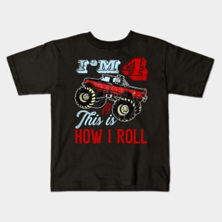 I'm 4 and This is How I Roll Monster Truck 4th Birthday Gift Kids T-Shirt